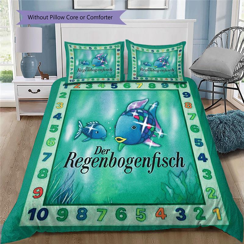 

Der Regenbogenfisch Rainbow Fish Cartoon Pattern Duvet and Pillowcases,1 Duvet Cover with 2 Pillowcases, No Core,Son Gift,Daughter Gift 135x200cm