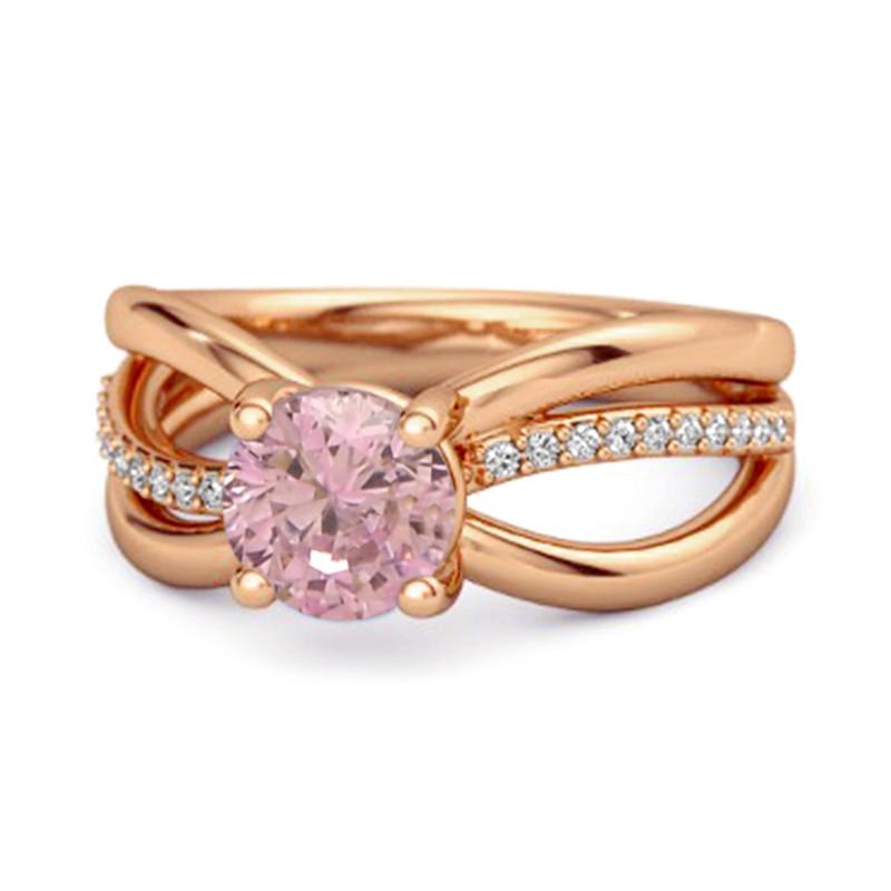 Pink Topaz Infinity Pavé Split Band Ring -925 Sterling Silver Rose Gold Vermeil 11.5