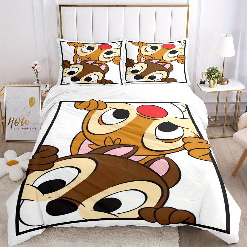 3pcs Chip & Dale Bedding Set 1 Soft Quilt Cover + 2 Pillowcases, Machine Washable Suitable for All SeasonsQ007