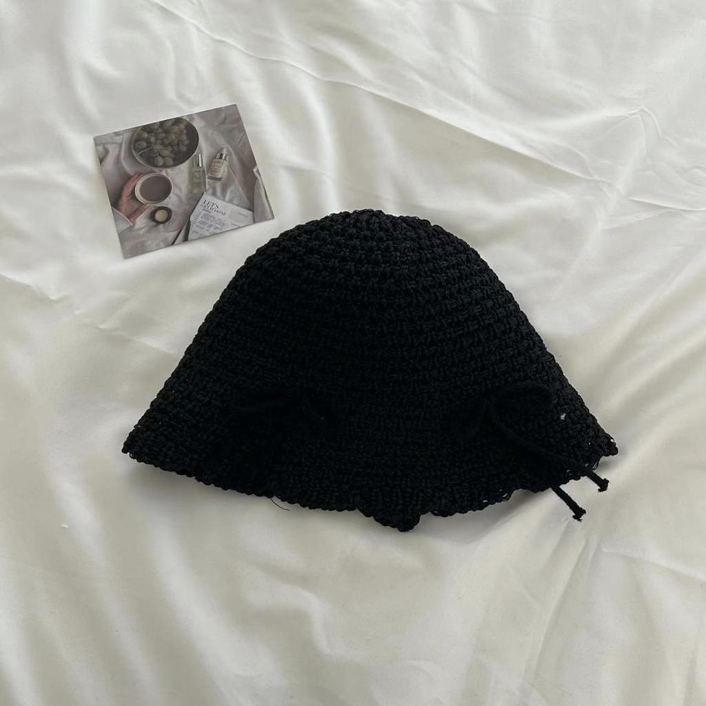 Summer new sun hat women's South Korea Dongdaemun weaving hollowed out after split fork sun protection hat fisherman hat children