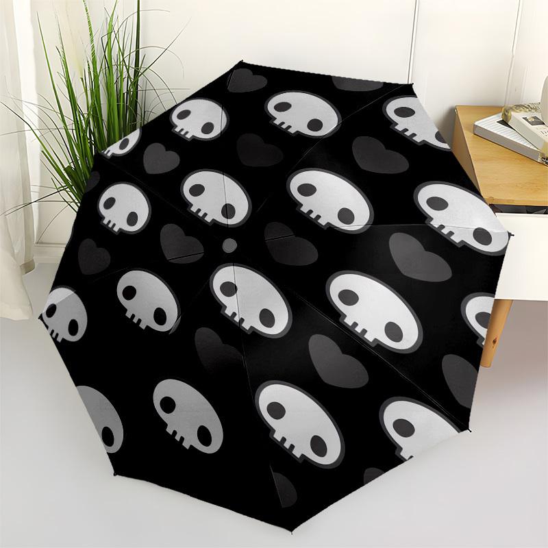 1pc Skull and Heart Pattern Design Umbrella with Plastic Handle, Suitable for All Seasons Outdoor PT421