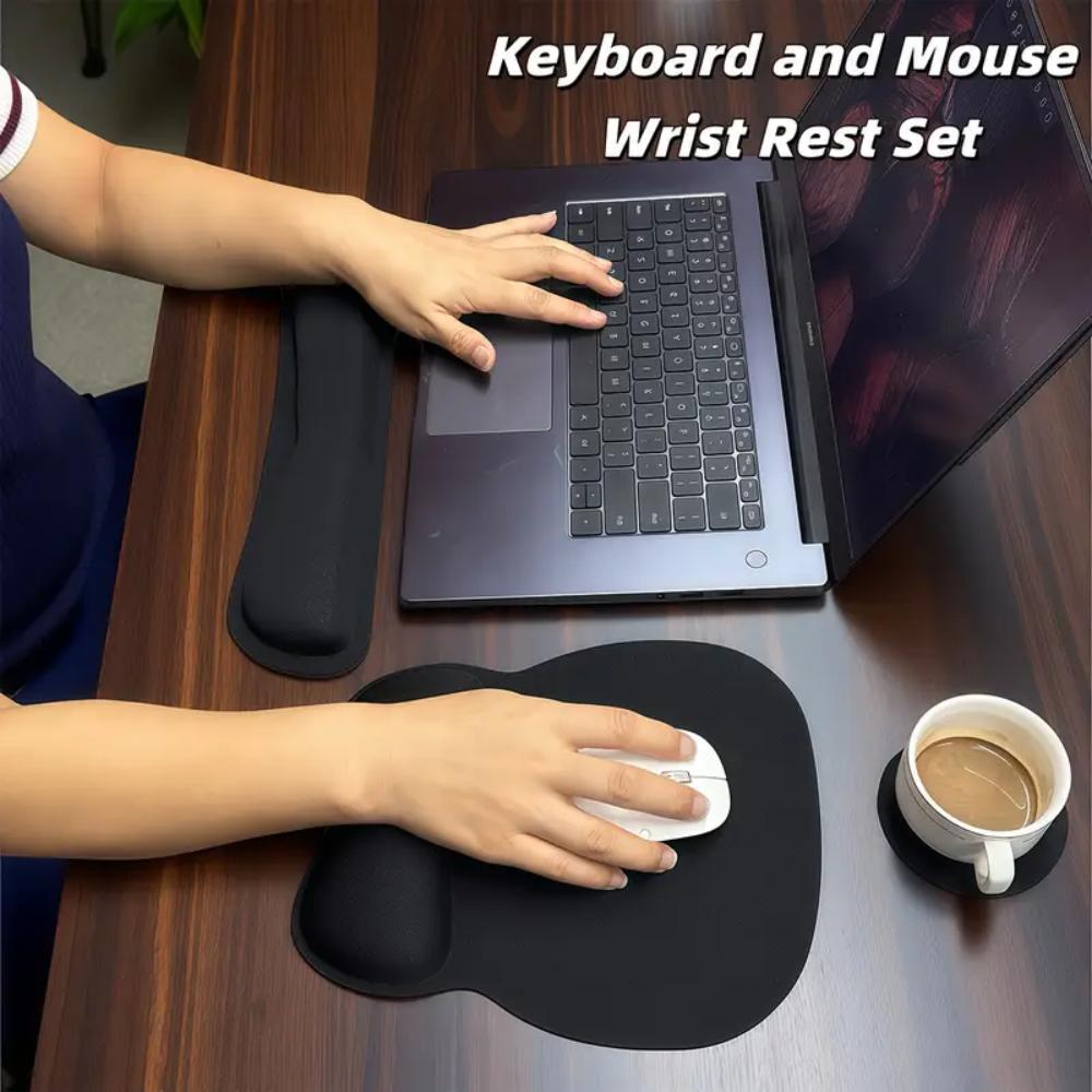 Keyboard Wrist Rest Pad and Mouse Pad Set 3pcs Kit Ergonomic Memory Foam Mouse Wrist Support with Non-Slip Base for Home Office