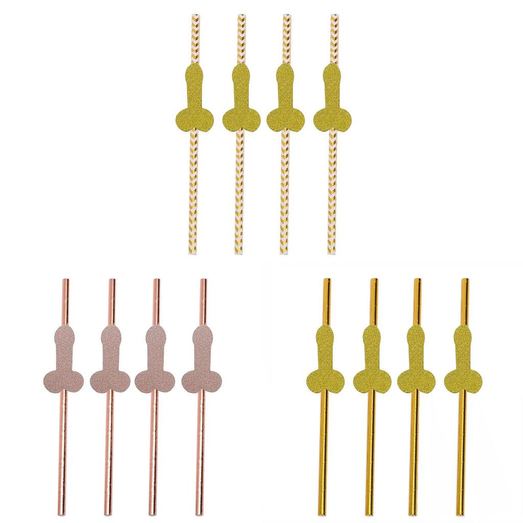 No Brand Paper Drinking Straws With Gold Stripes For Party Bar Decor