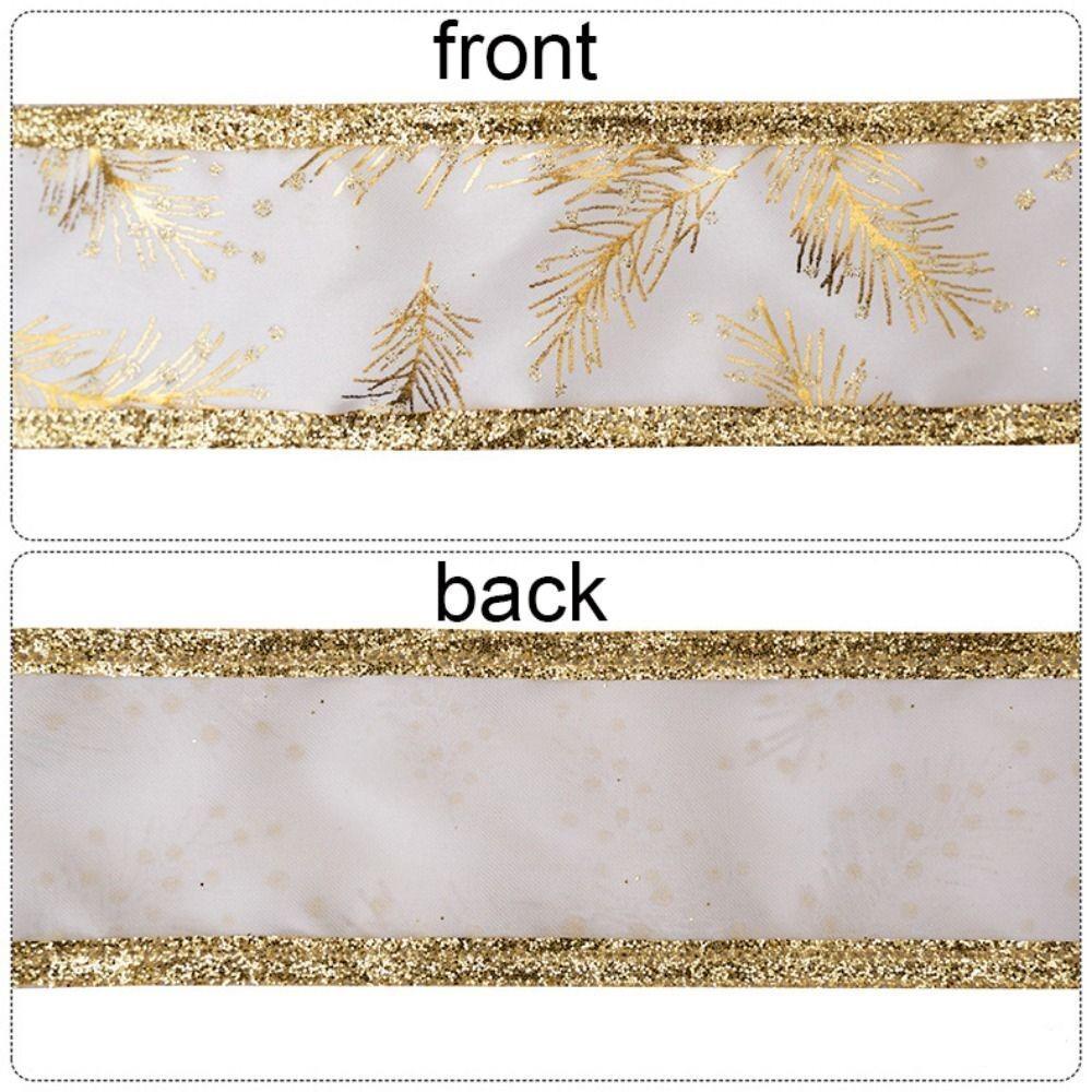 5M Leaves Pattern Christmas Gift Bow Ribbon DIY Lightweight Gold Trim Wired Ribbon Christmas Tree Ribbon Xmas Ornaments