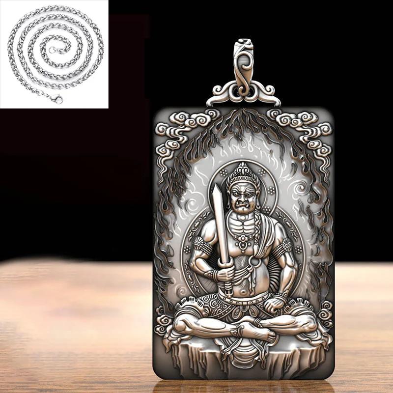 

Изысканный кулон в китайском стиле для мужчин, цепь-киль, квадратная резьба, ожерелье с тысячеруким бодхисаттвой Авалокитешварой, ювелирное изделие 45cm