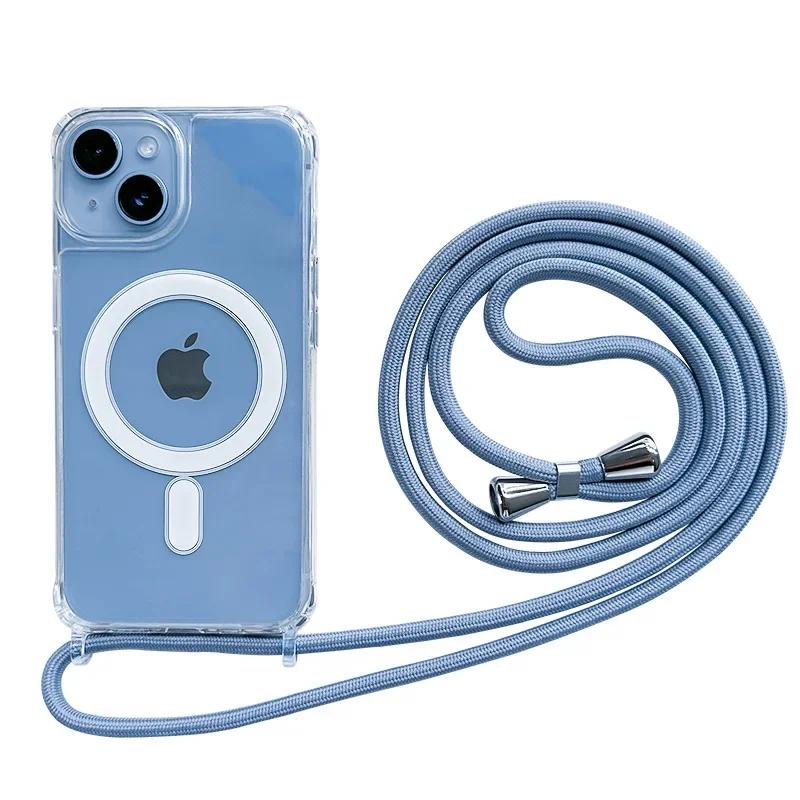 

Чехол Crossbody Lanyard Clear Magnetic Case для iPhone 15 Plus 14 13 12 Pro Max 11 для Magsafe, ударопрочный, акриловый, жесткий, задняя крышка из ПК For iphone 11 темно-зеленого