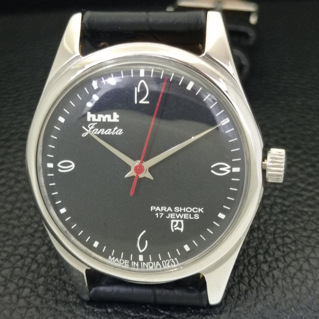 VINTAGE HMT JANATA HAND-WINDING INDIAN MENS BLACK COLOR DIAL WATCH a700319-5 R202-a700319