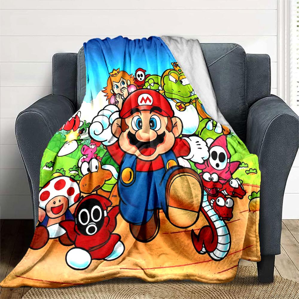 Super Mario Adventure Flannel Blanket Super Soft Warm Cozy Blanket For Sofa Bed Office Travel Allseason Home Decor Gift