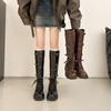 New Retro Old Martin Boots Thick Heel Strap Western Short Boots Women's Medium Tube Versatile Cowboy Boots