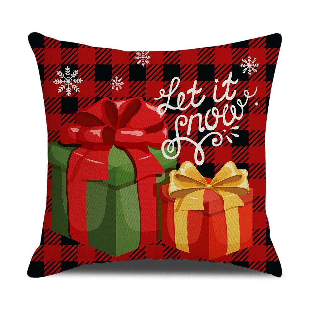 Christmas Pillow Cover Cartoon Plaid Print Cushion Cover Office Sofa Pillow Cover Home