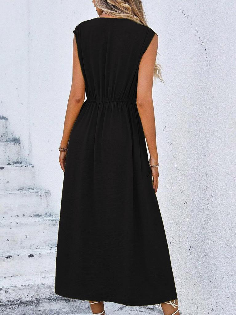 2026 Summer Women's Solid Color Elegant Lace-up Long Dress
