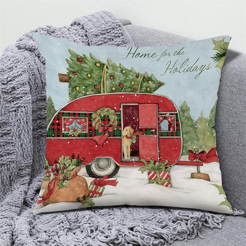 Crăciun Pom de Crăciun Fericit Cadou Husă de pernă imprimată Acasă Sufragerie Decorație Canapea Husă de pernă pătrată din poliester