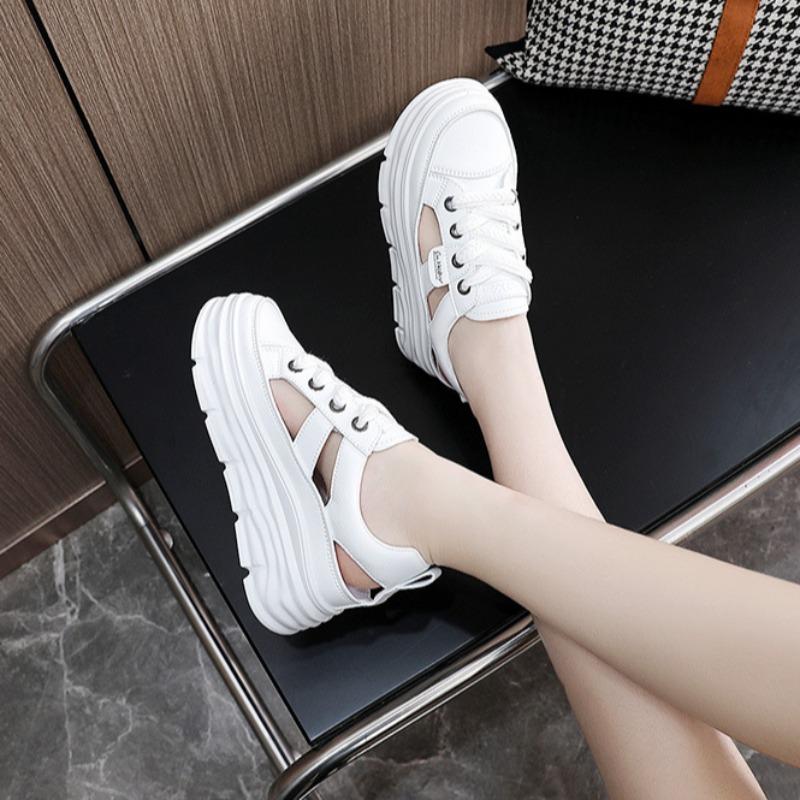 Platform Sandals Women's 2025New Summer Fashion Hollow Out Casual Shoes White Height Increased Non-slip Flats Sandalias De Mujer