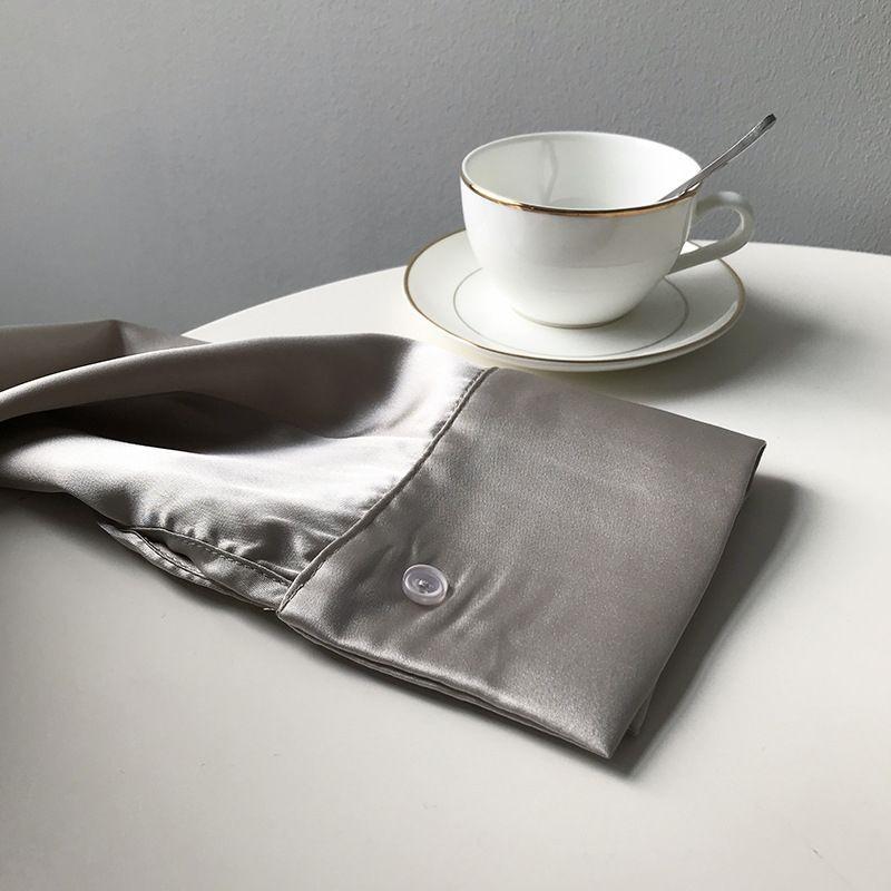 Jaro podzim klopa saténové halenky jednobarevná bílá černá košile s dlouhým rukávem dámská zelená halenka do kanceláře Módní top