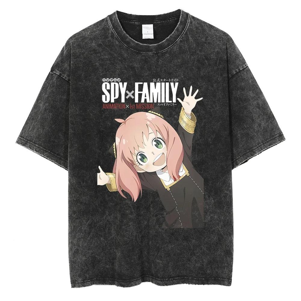 Spy x Family Forger Familie Fernbedienung Szene Vintage Washed Anime T-Shirt, Unisex Comedy Anime Fan Streetwear Tee, 100% Baumwolle Lässig Kurzarm