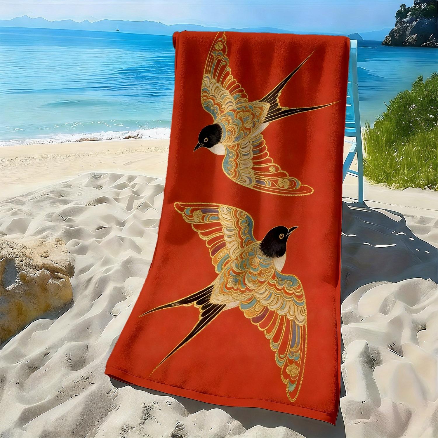 

Red background with golden stripes theme polyester microfiber beach towel is highly absorbent, suitable swimming beach outings W30*H60(CM)