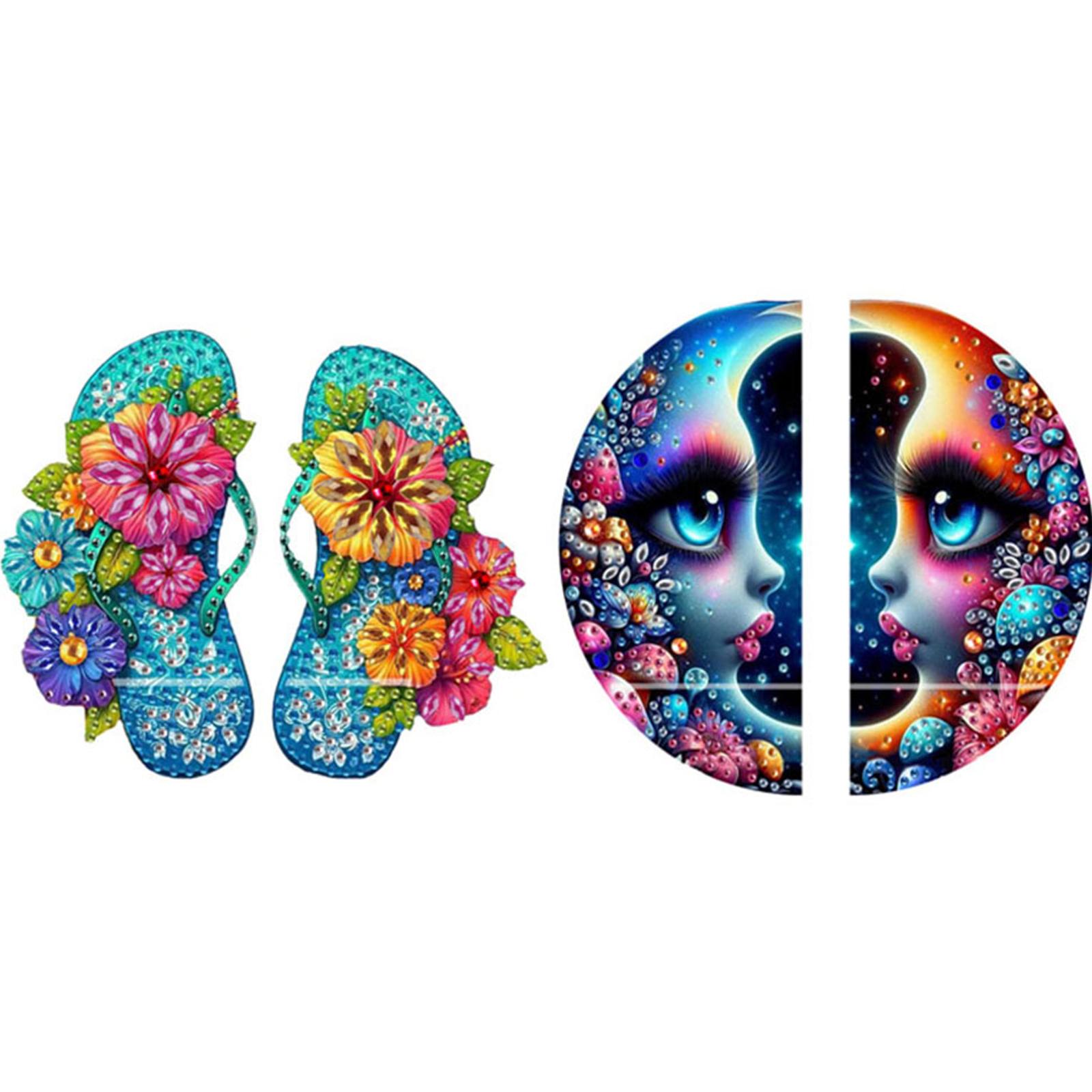 

2pcs 2D Flat DIY Hanging Diamond Art Kits Diamond Painting Set Diamond Art Pendant Partial Drill Wall Decor for Home & Windows
