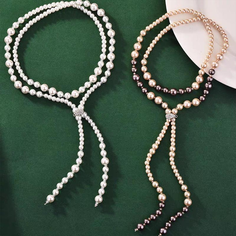 Doppelschichten Simulierte Perle Schmuck Lange Halskette Frauen Klassische Perlen Kette Halsketten & Anhänger Feines Geschenk
