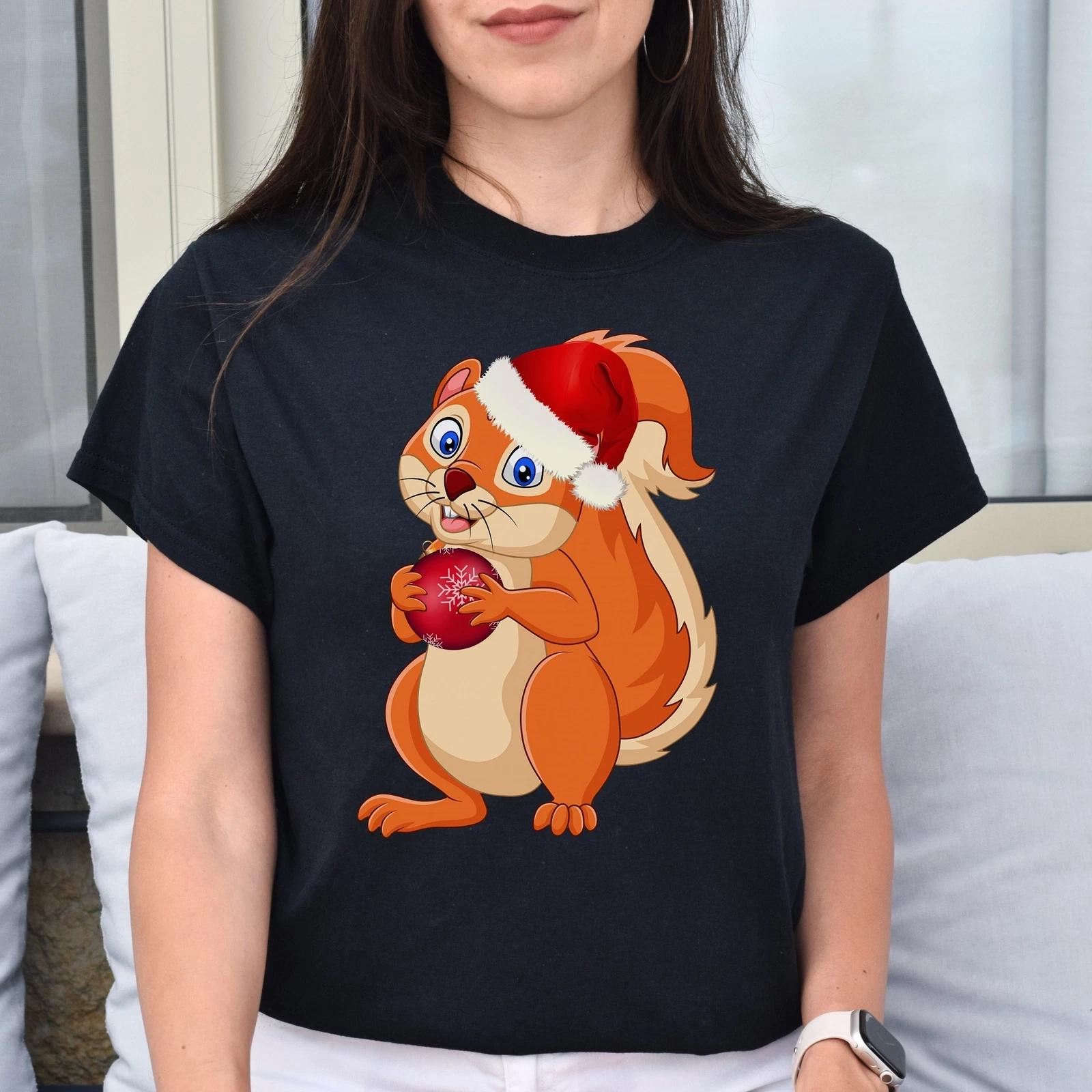 Squirrel Christmas Unisex shirt cute squirrel Holiday tee Black Dark Heather 3XL