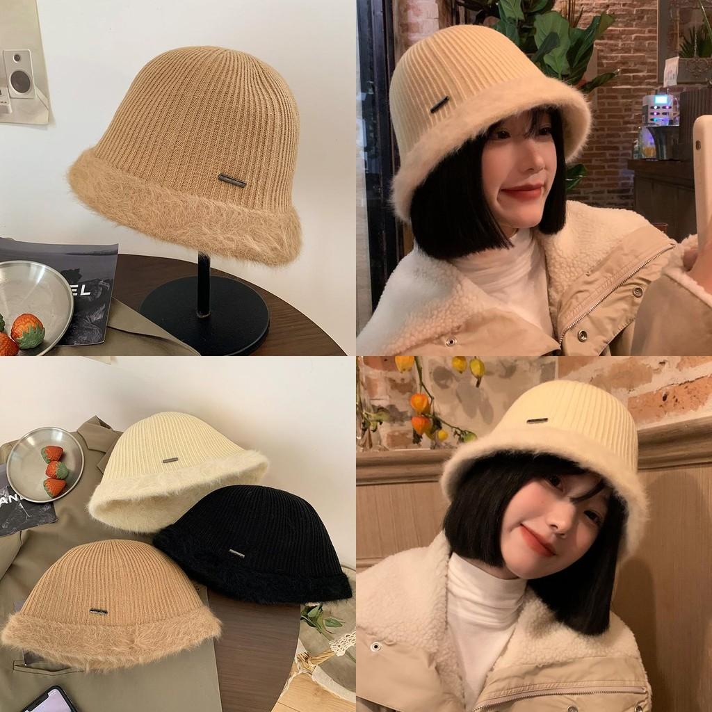 Stylish Warm Fluffy Bucket Hat For Women Winter Cotton Knit Large Brim Fashion
