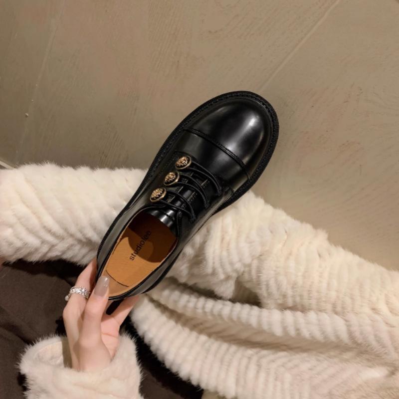 Grape mother studiolee Hepburn style retro platform shoes thick heel embroidered loafer small leather shoes women's spring and autumn