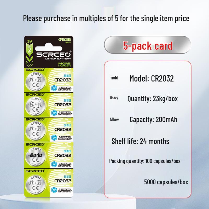 CR2032 3V Lithium Manganese Button Battery for Watches, Remotes, and Car Keys