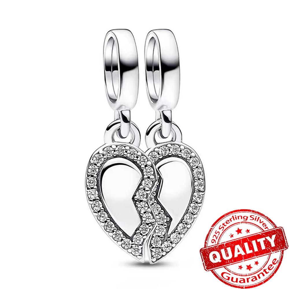 Sweet Copper Double Love Heart Split Charm Fit Original Bracelet Linked Mother & Daughter Charms Diy Jewelry