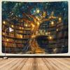 VIKAMA Luminous Tree Library Tapestry Dark Academia Wall Art Bedroom Headboard Decor Dorm Renovation Backdrop Room Decoration