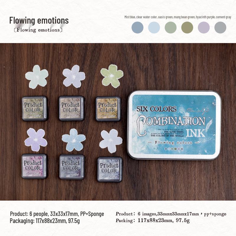 Yan Ji Retro Mini Square Ink Pad - Flowing Colors Series for Children s Journals and Decoration