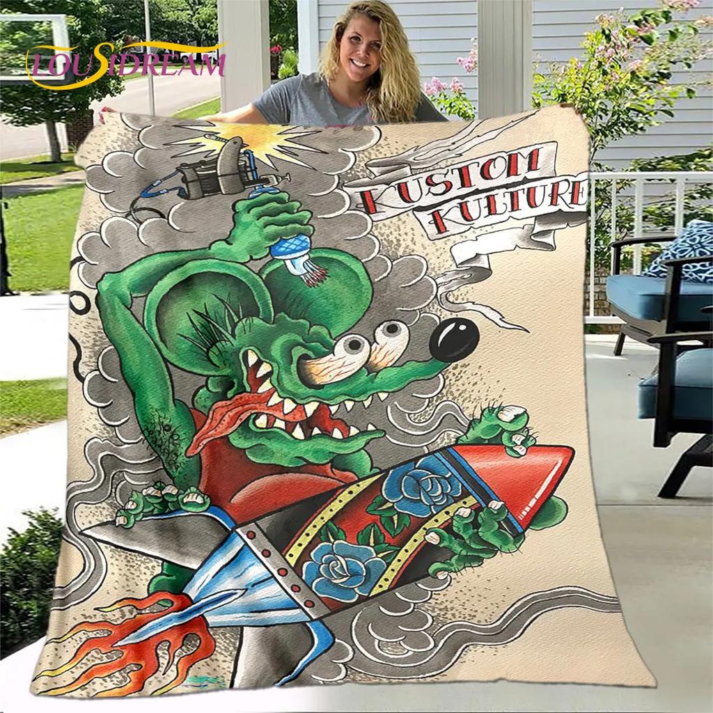 Funny Rat Fink Cartoon Soft Plush Blanket,Flannel Blanket Throw Blanket for Living Room Bedroom Bed Sofa Picnic Cover Bettdecke