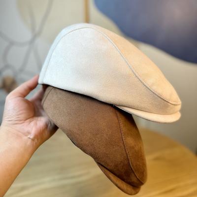 Chapeau Progressif Rétro en Daim Automne Hiver Féminin Polyvalent Design Simple Beret à Visière de Canard Mode Tendance Couleur Unie