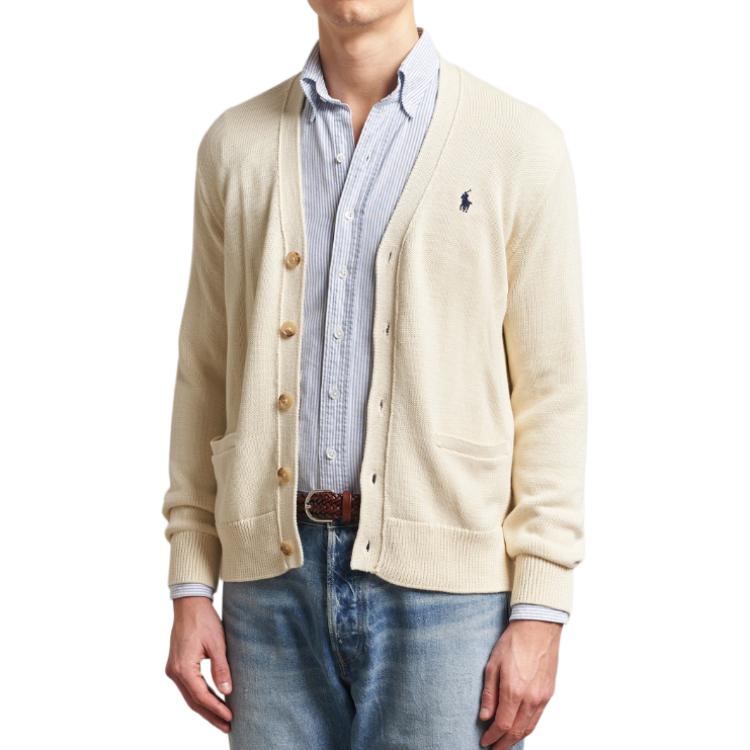 Polo Ralph Lauren Solid Color V-Neck Button Long Sleeve Knit Sweater Men sweater Beige 710961170-003