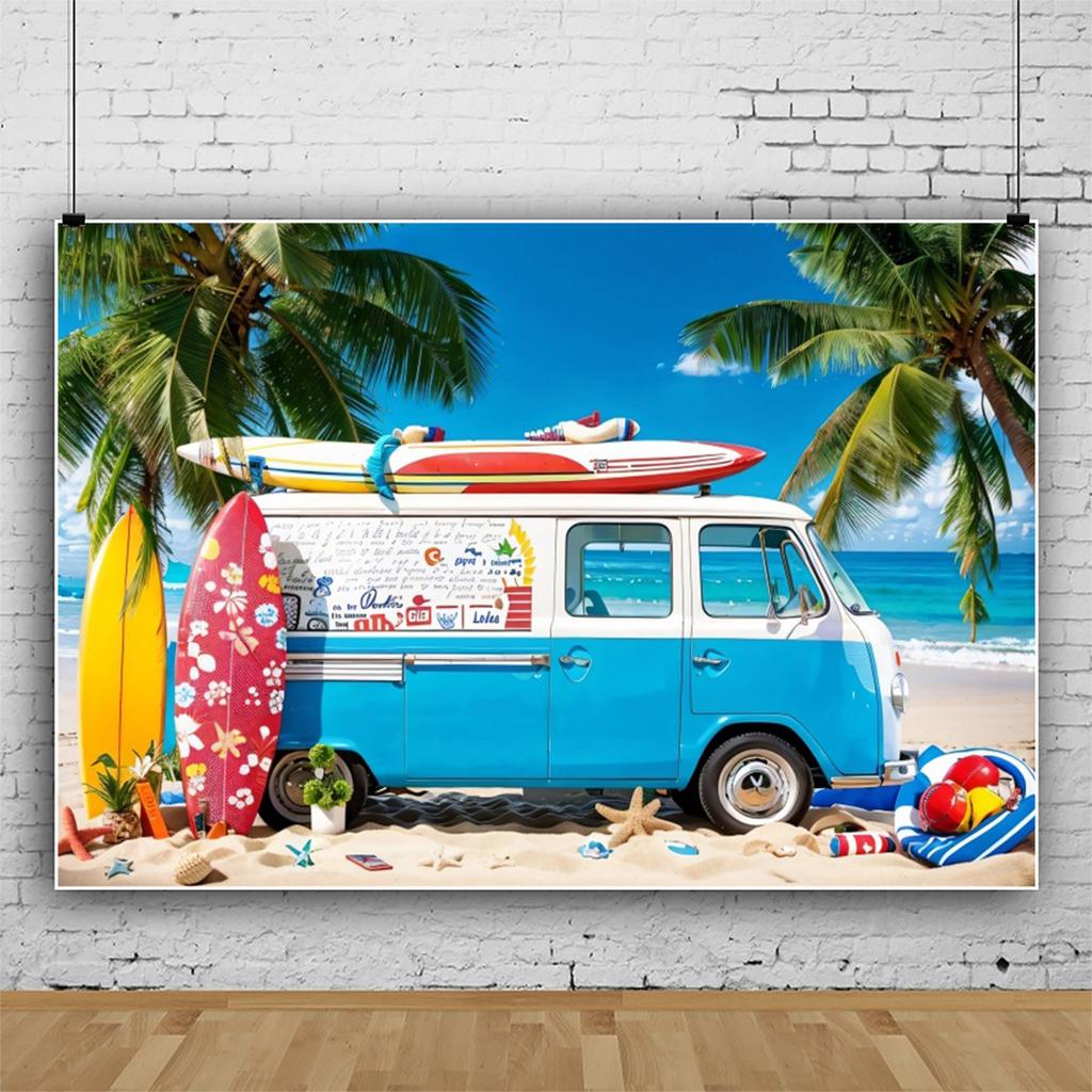 Summer Beach Hawaiian Background Tropical Floral Surfboard Aloha Sea Birthday Holiday Party Decoration Banner Photography Props