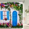 Flower Scenery In Rural Towns Printed Shower Curtain 3D Street Window Flower Landscape Printed Home Decoration Bathroom Curtain