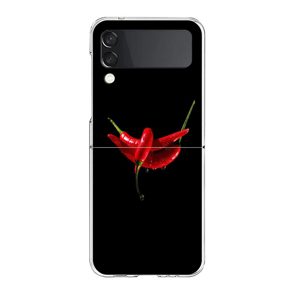 Phone Cover For Samsung Galaxy Z Flip 6 5 4 Case Transparent For Samsung Z Flip 3 Hard PC Foldable Shell Chili Red Capas Bags