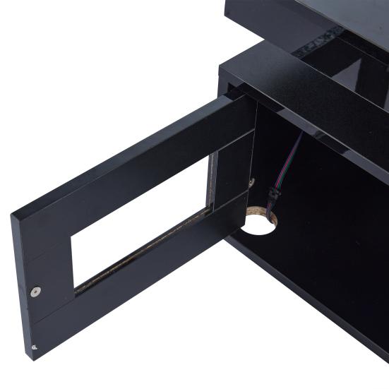 Sofa Table 100x50x43cm Black High-Gloss Coffee Table, with LED Lights Controllable, Mobile App, Living Room Center Cabinet, Charging Port And