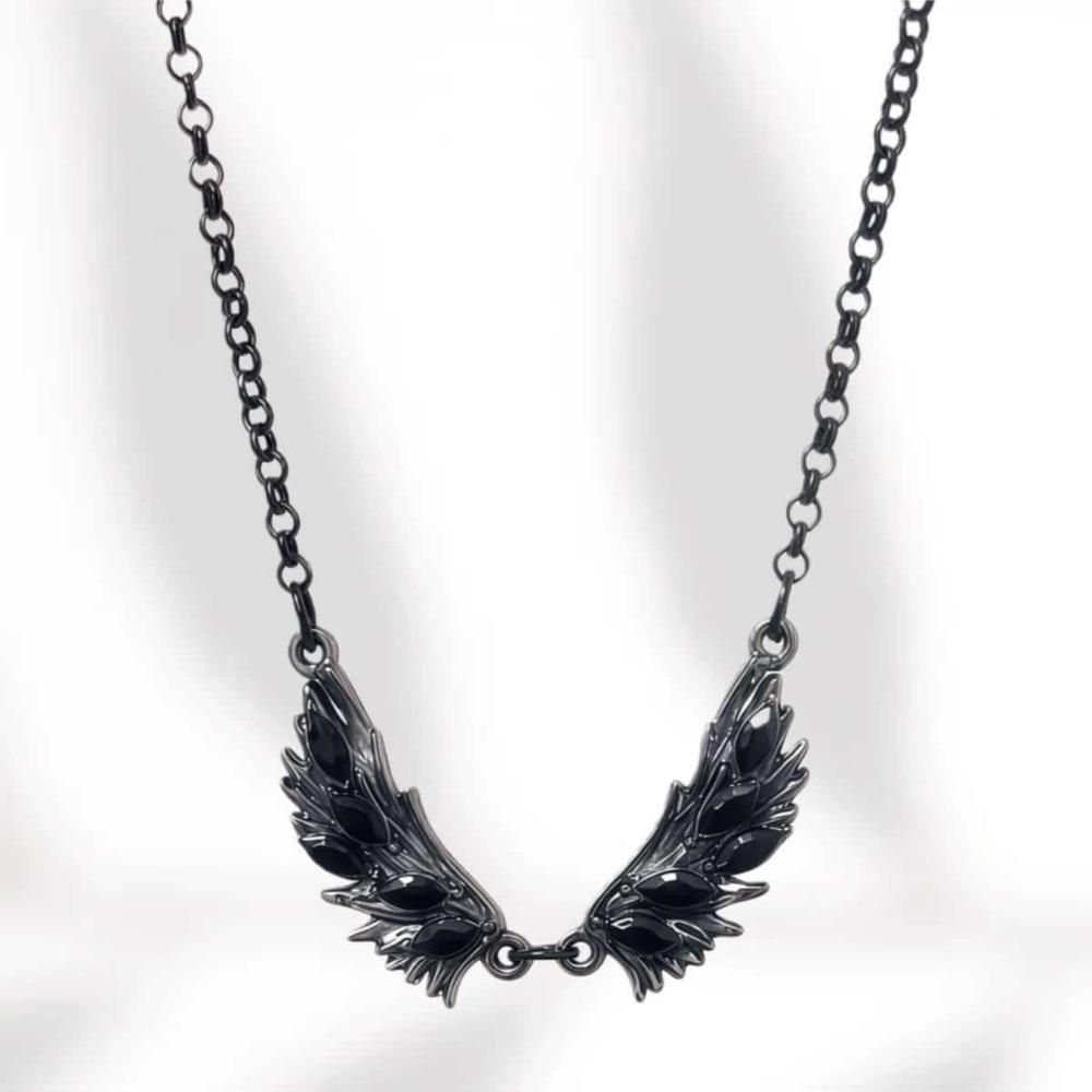 New Personalized Creative Design Inlay Zircon Black Angel Wings Choker Necklace for Men Women Gothic Punk Collar Chain Jewelry