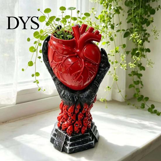 Personalized Window Display Hand Holding Human Heart Organ Vase, Gothic Anatomical Shaped Niche Style Ornament Spooky Halloween Desktop Flower Pot for