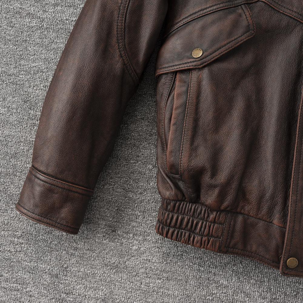 Vintage Red Brown Men Leather Jacket Oversized Style Black Genuine Cow Loose Man Bomber Coat Plus Size