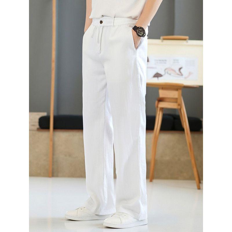 Old Qian Style Pure Linen Pants Men's Summer Thin Straight Trousers Foreign Trade Men's Cotton and Linen Casual Pants