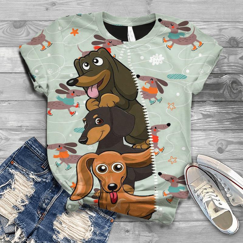 Summer New Animal Dog 3D Printed Loose White Top Women's T-shirt