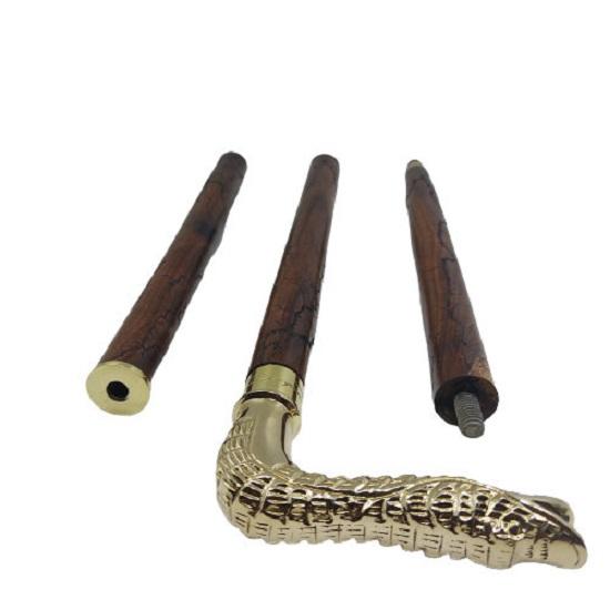 Snake Face Brass Handle Canes and Walking Sticks for Men Women 91.44 Cm Brown Wood Brass Handle Unisex Derby Foldable Cane