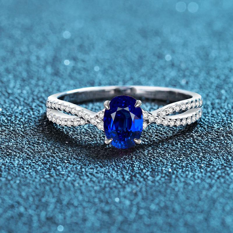 S925 Sterling Silver Egg-Shaped Women's Ring with Green Nano, Red & Blue Diamonds - Luxurious, High-End Silver Jewelry.