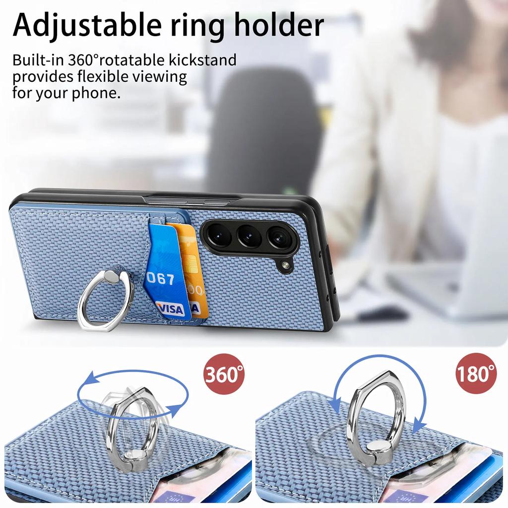 Ring Holder Cards Solt Wallet Case for Samsung Galaxy Z Fold 5 4 3 5G Fold4 Fold5 Kickstand Carbon Fibre Magnetic Bag Slim Cover
