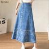 ZANZEA Women Casual Elegant Print Loose Summer Long Skirts