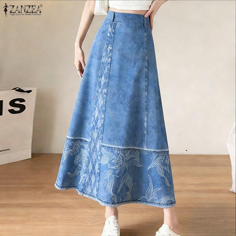 ZANZEA Women Casual Elegant Print Loose Summer Long Skirts