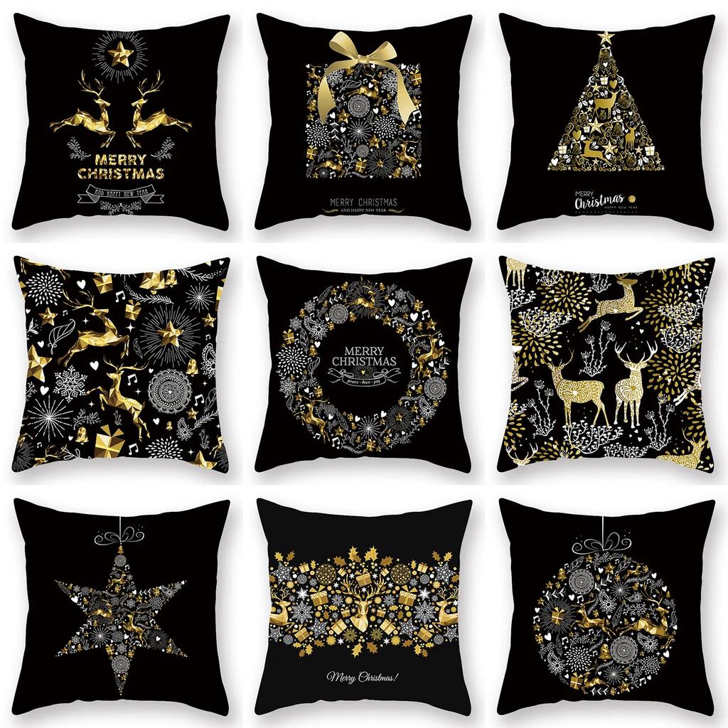 Christmas Pillowcase Gold Elk Fashion Peach Leather Sofa Office Cushion Cover Cojines Poduszka