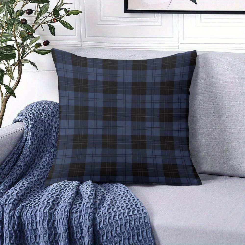 Navy Plaid Square Jacquard Pillow Cover for Sofa Office Waist Cushion Cover Home Decorative Pillowcase