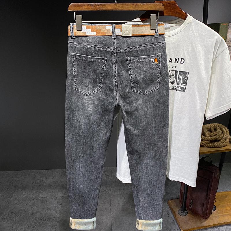 Smoky Gray Fleece Padded Jeans Men Autumn Winter Thick Loose-Fitting Straight All-Matching Trendy Slim Fit Tapered Casual Trousers Men