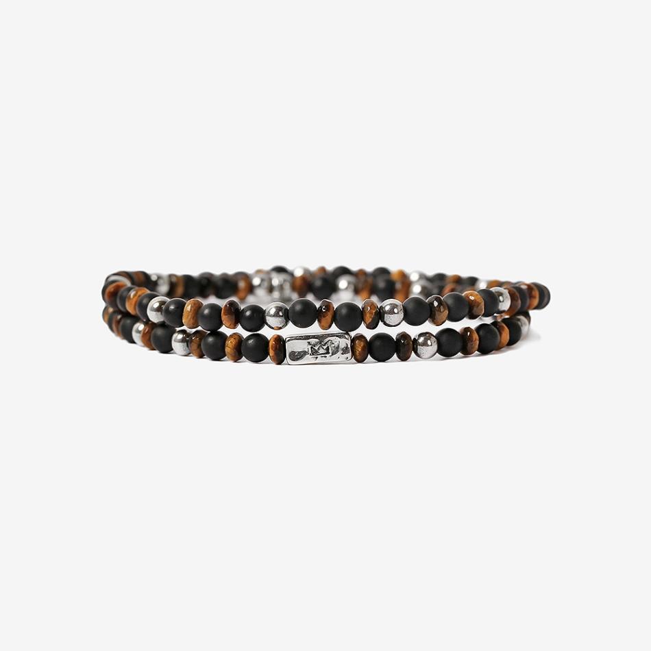 Aekki Dual Feather Tiger Onyx Gemstone Bracelet